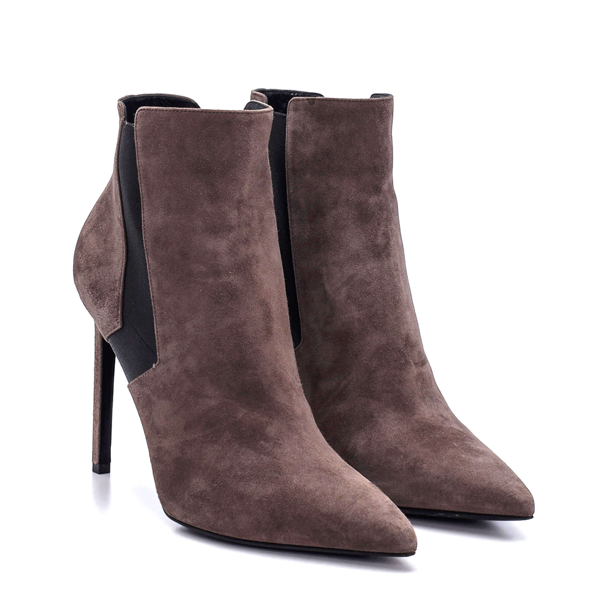 Yves Saint Laurent - Grey Suede Elasticated Sides Pointed Toe Ankle Boots